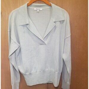 Madewell Light Green Merino Wool Long Sleeve Polo Pullover Sweater Size Medium